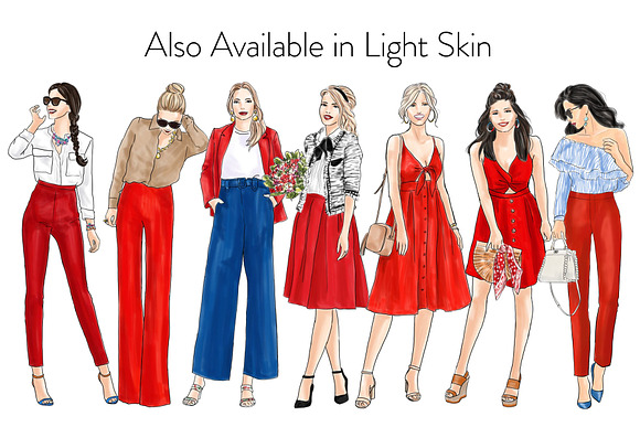 Girls in red - Dark Skin Clipart in Illustrations - product preview 3