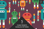Funny robots seamless pattern set