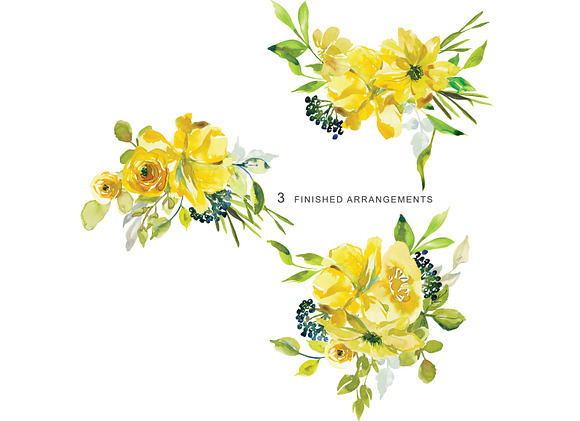 Watercolor Lemon Flowers Clipart in Graphics - product preview 2