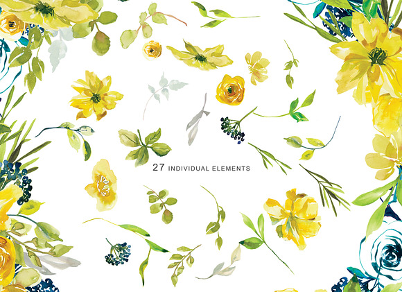 Watercolor Lemon Flowers Clipart in Graphics - product preview 3