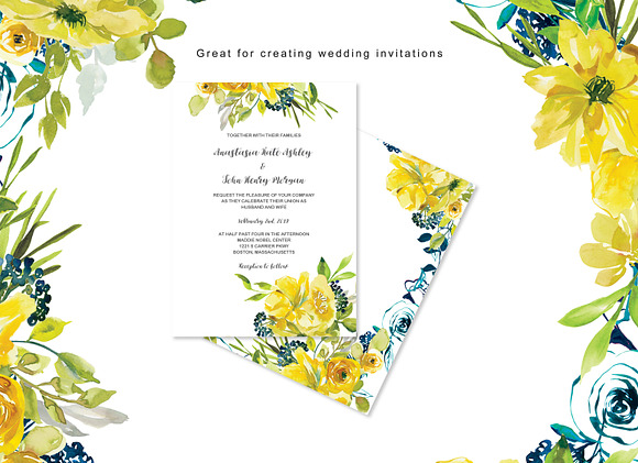 Watercolor Lemon Flowers Clipart in Graphics - product preview 4
