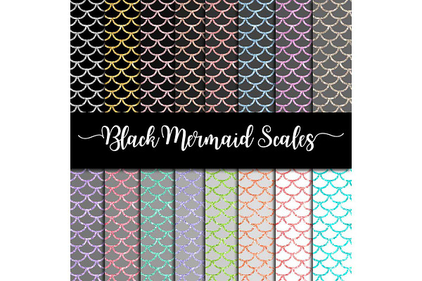 Black & Mermaid Scales Digital Paper