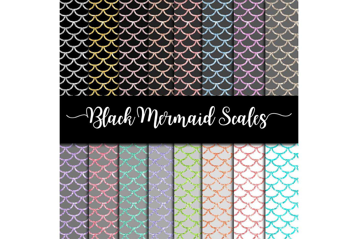 Black & Mermaid Scales Digital Paper in Textures - product preview 8