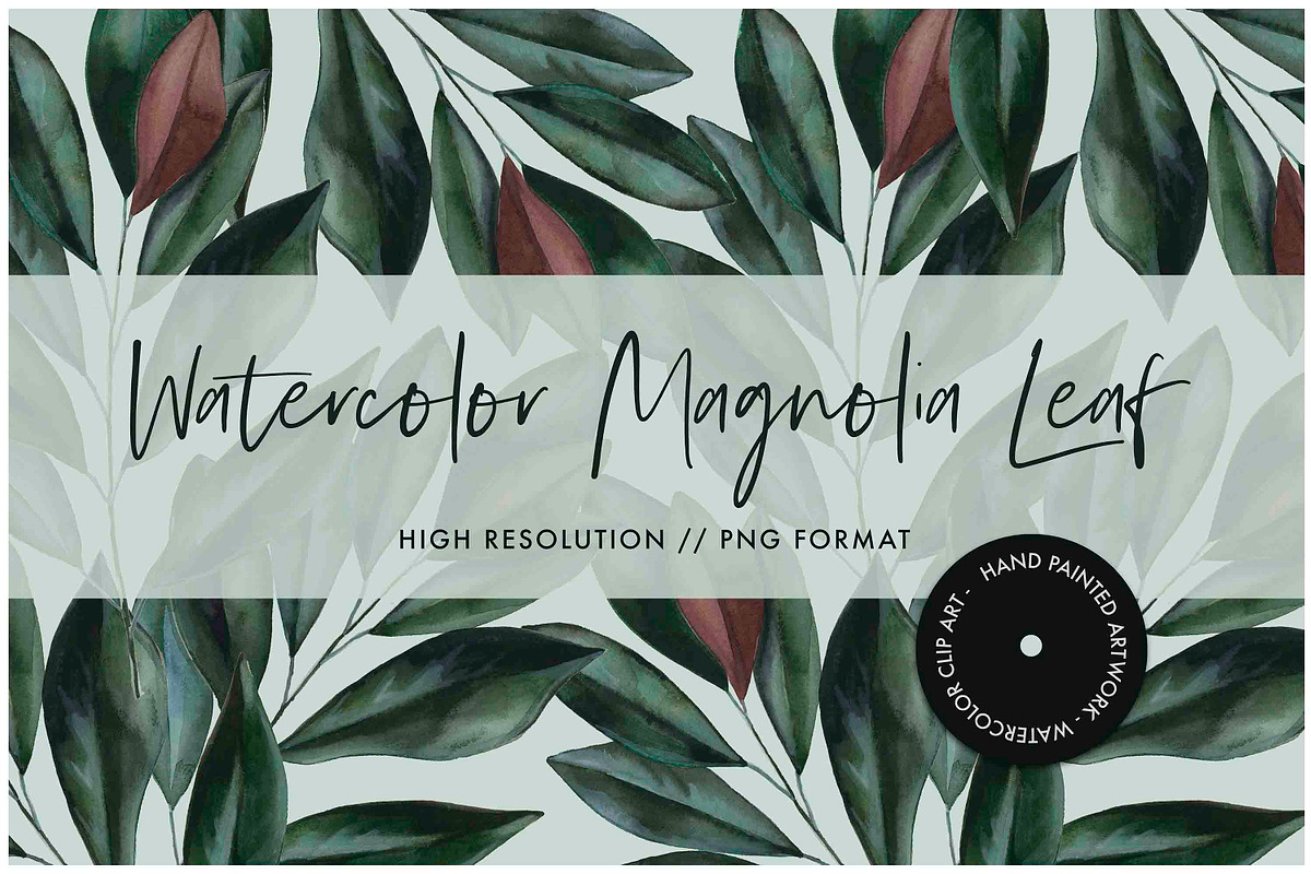 Watercolor Magnolia Leaf in Illustrations - product preview 8