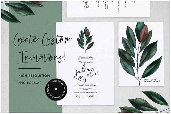 Watercolor Magnolia Leaf in Illustrations - product preview 2