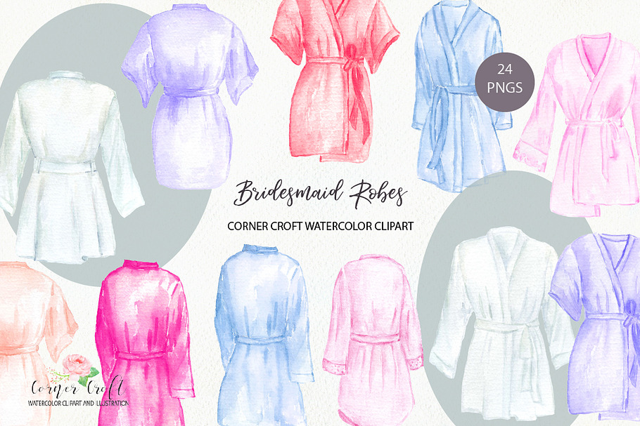 Watercolor bridesmaid robe clipart in Illustrations - product preview 8