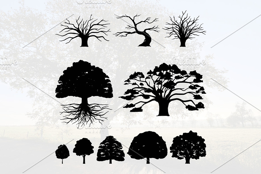 Oak Tree Silhouette Illustration in Illustrations - product preview 8