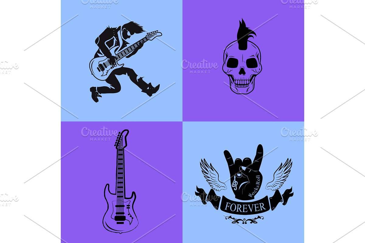 Forever Rock Music Icons on Vector in Illustrations - product preview 8
