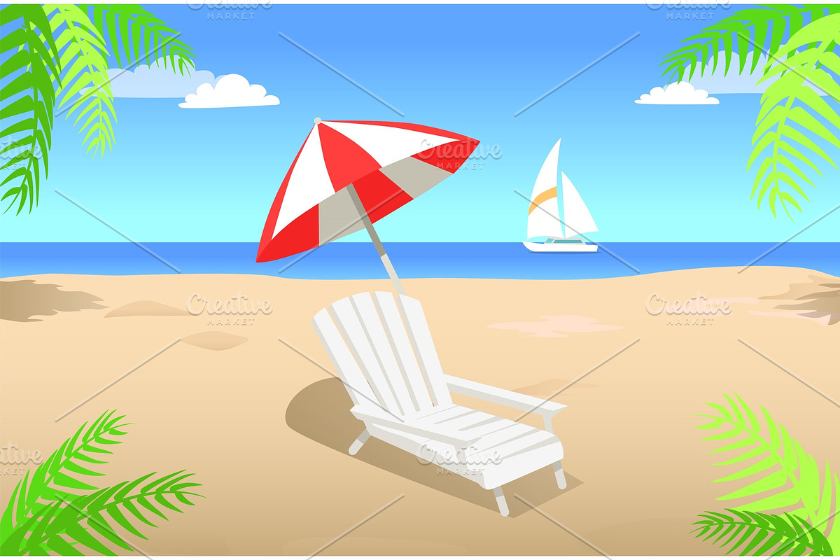 Sunbed with Umbrella on Sandy Beach in Illustrations - product preview 8
