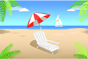 Sunbed with Umbrella on Sandy Beach