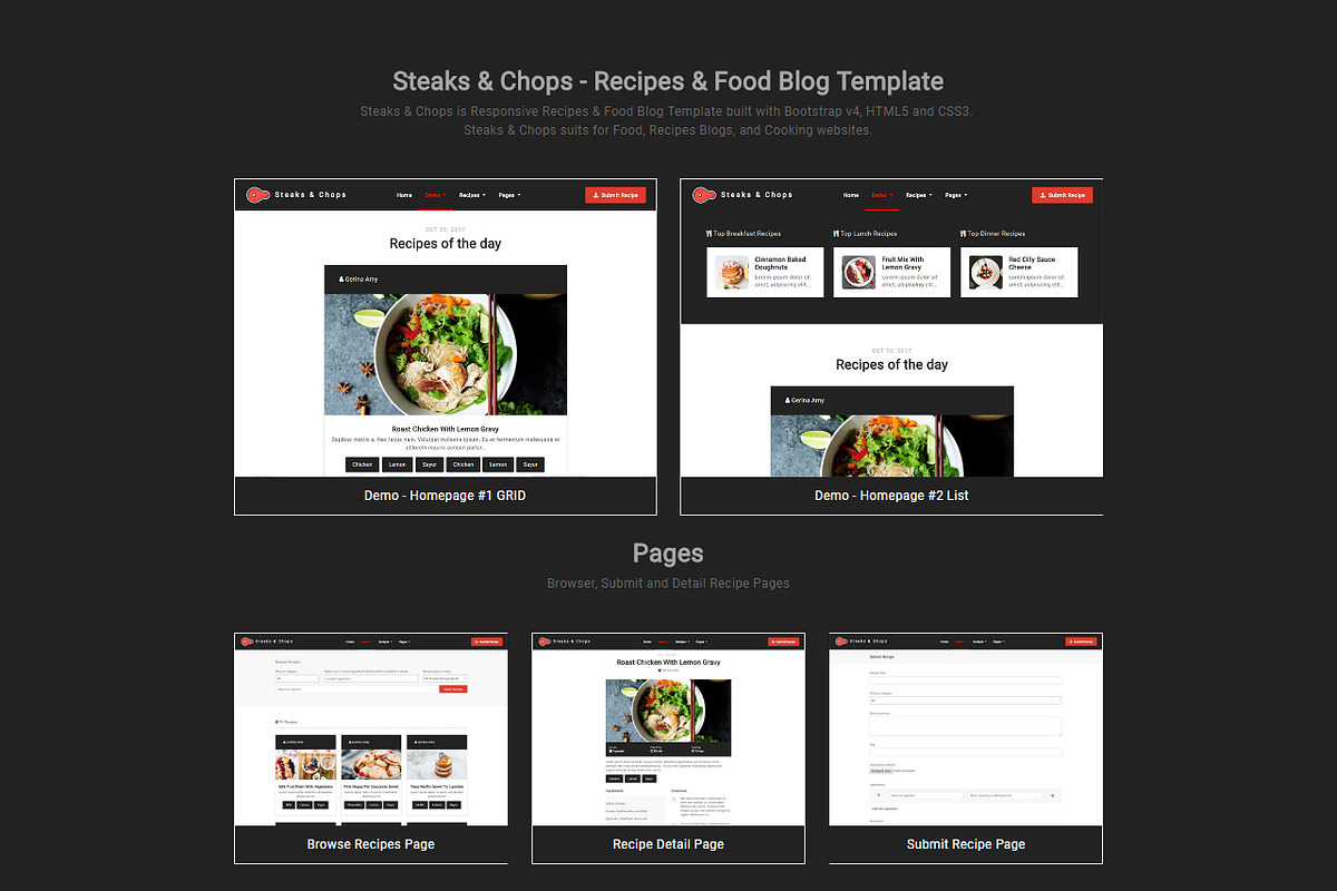 Steaks & Chops - Recipes Template in Bootstrap Themes - product preview 8