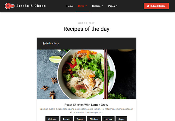 Steaks & Chops - Recipes Template in Bootstrap Themes - product preview 1