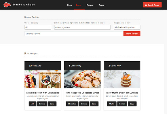 Steaks & Chops - Recipes Template in Bootstrap Themes - product preview 3