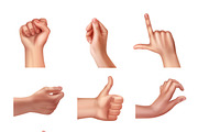 Set of hands in different gestures