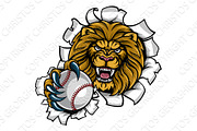Lion Holding Baseball Ball Breaking