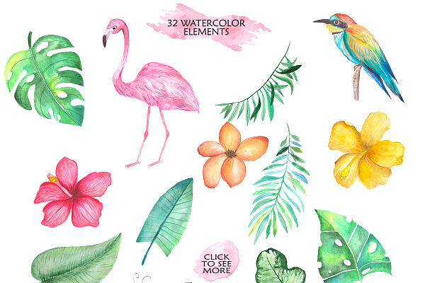 Watercolor Tropical Set
