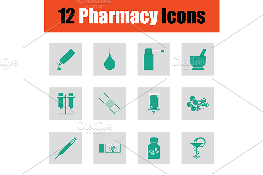 Set of twelve pharmacy icons