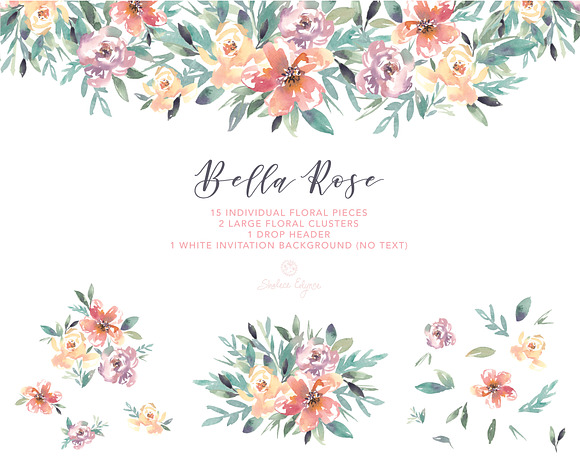 Bella Rose Watercolor Floral Clipart in Illustrations - product preview 1