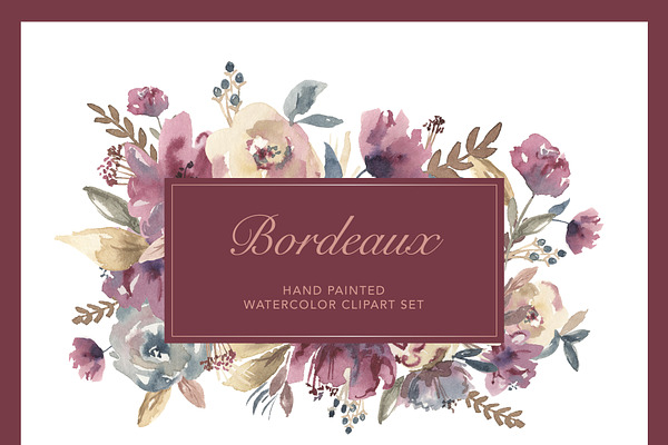 Bordeaux - Watercolor Floral ClipArt