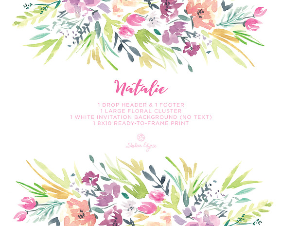 Natalie - Watercolor Floral Clipart in Illustrations - product preview 1