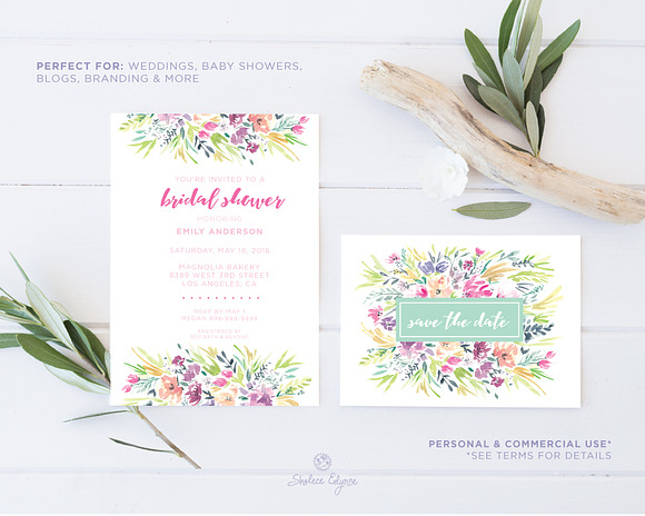Natalie - Watercolor Floral Clipart in Illustrations - product preview 2
