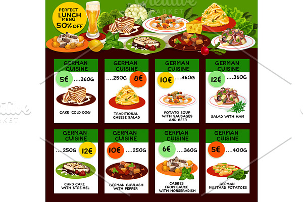 German cuisine menu with prices