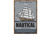 Nautical poster with wooden ship