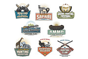 Hunting safari icons with animals