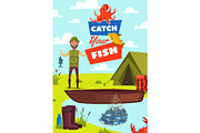 Catch fish poster with man and boat