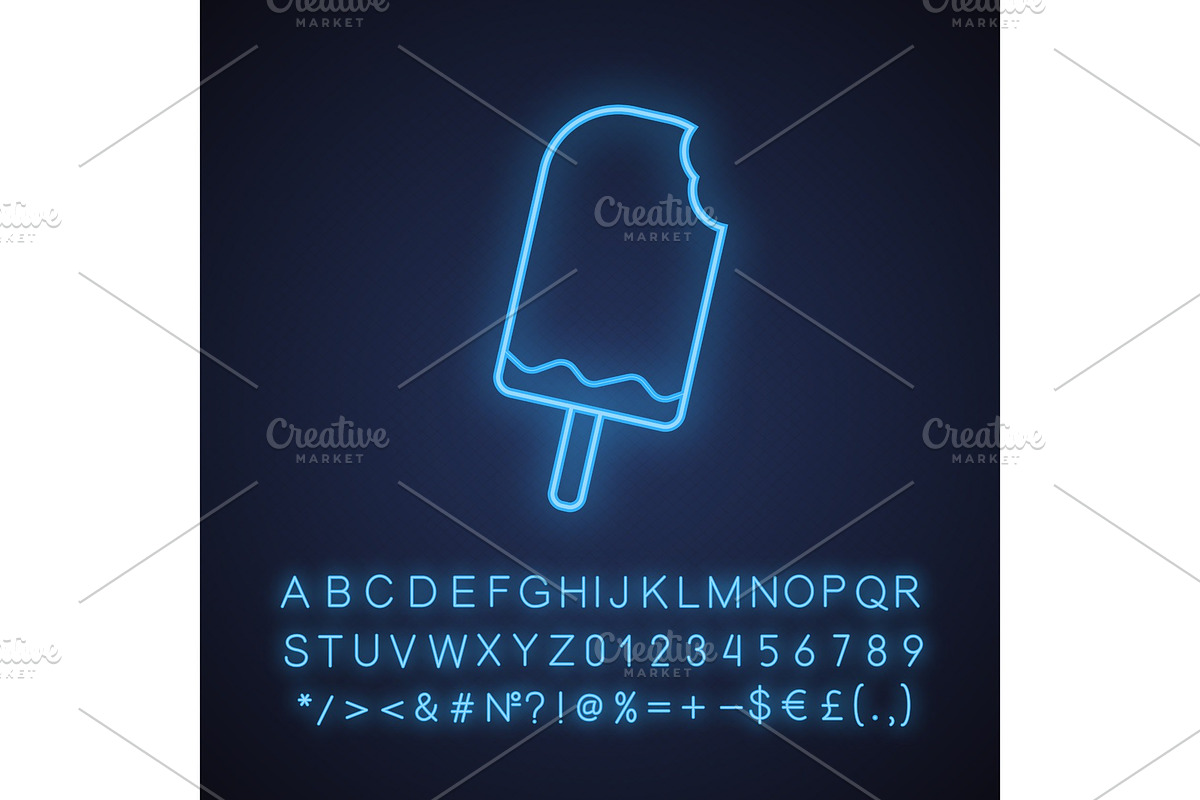 Bitten ice cream neon light icon in Neon Icons - product preview 8