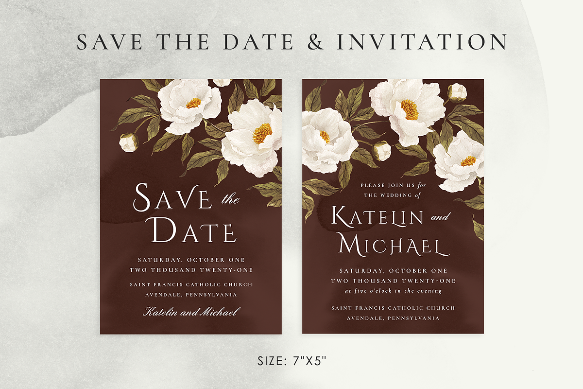 Noble white peonies in Wedding Templates - product preview 8