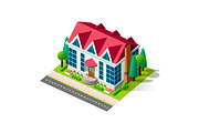 Isometric facade house home cottage