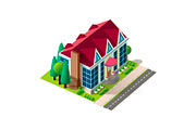 Isometric facade cottage near road 