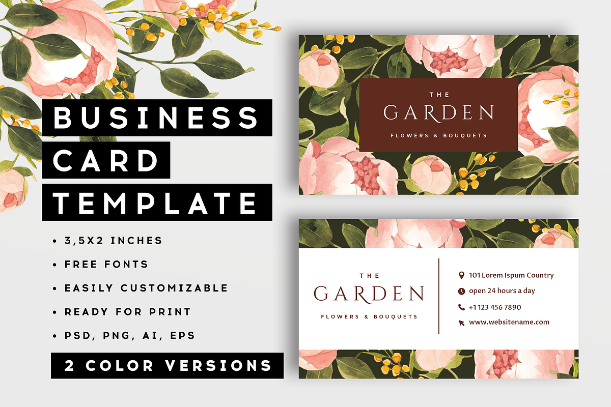 Peonies - business card in Business Card Templates - product preview 8