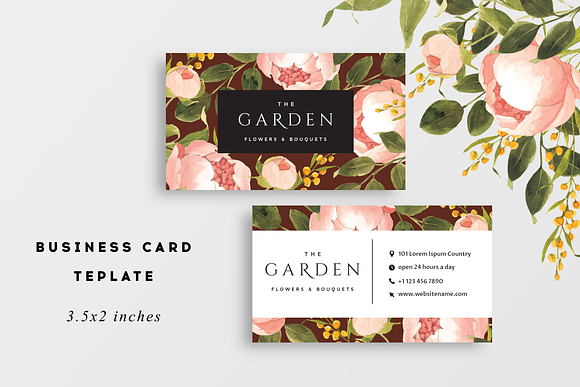 Peonies - business card in Business Card Templates - product preview 2