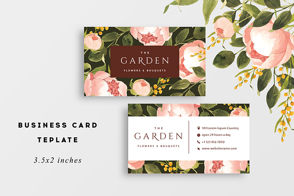 Peonies - business card in Business Card Templates - product preview 3