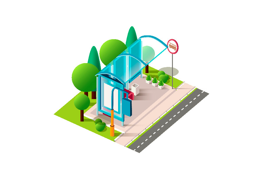 Isometric blue trolleybus station  in Objects - product preview 8
