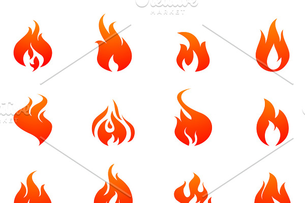 Fire silhouette flat icon set