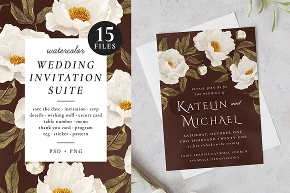 Noble white peonies in Wedding Templates - product preview 8