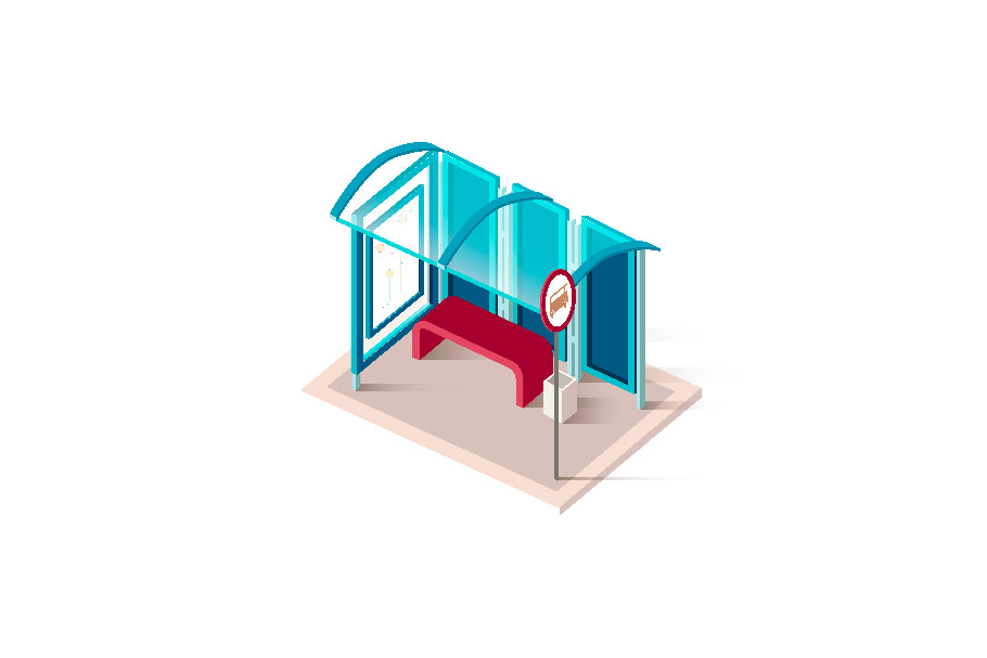 Isometric blue bus station in Objects - product preview 8