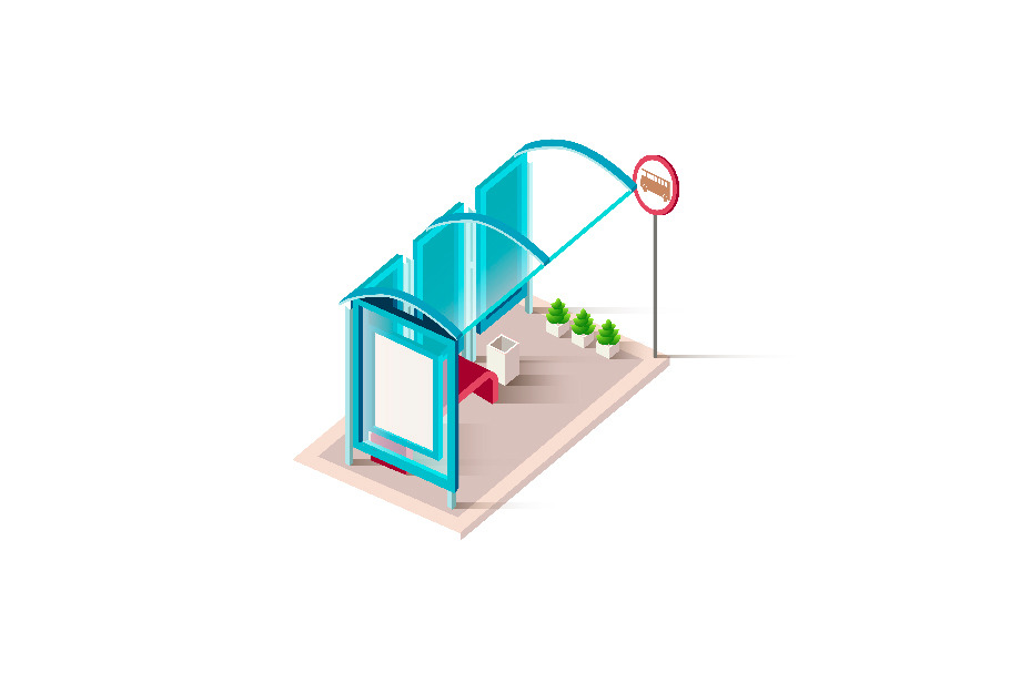 Isometric blue trolleybus station in Objects - product preview 8