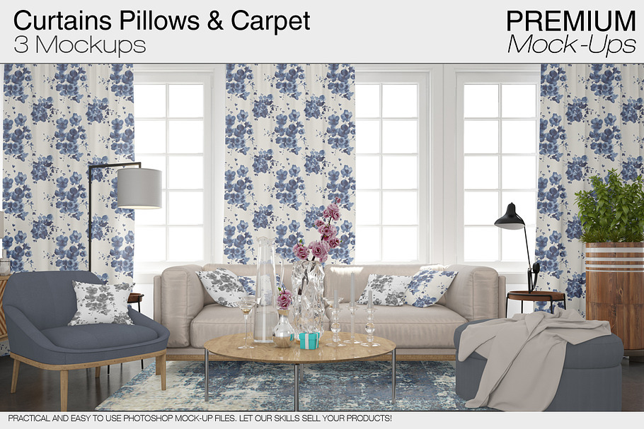 Pillows Curtains & Carpet Set