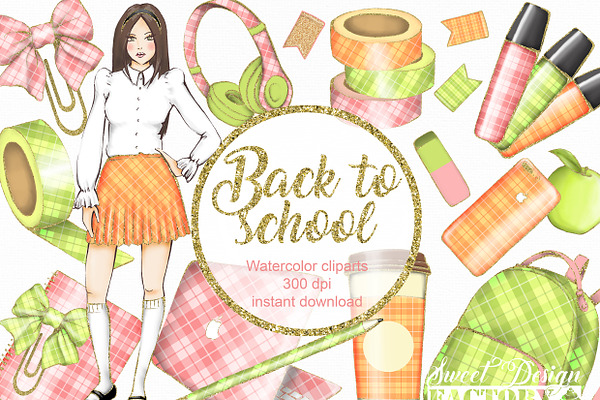 Back to school girl cliparts