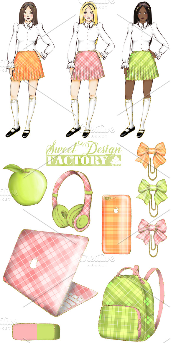 Back to school girl cliparts in Illustrations - product preview 3