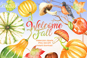 Watercolor fall and harvest cliparts