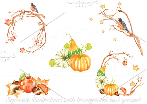 Watercolor fall and harvest cliparts in Illustrations - product preview 2