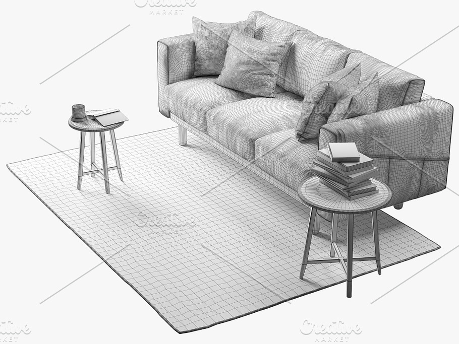 Three-seat sofa 3d model in Furniture - product preview 6