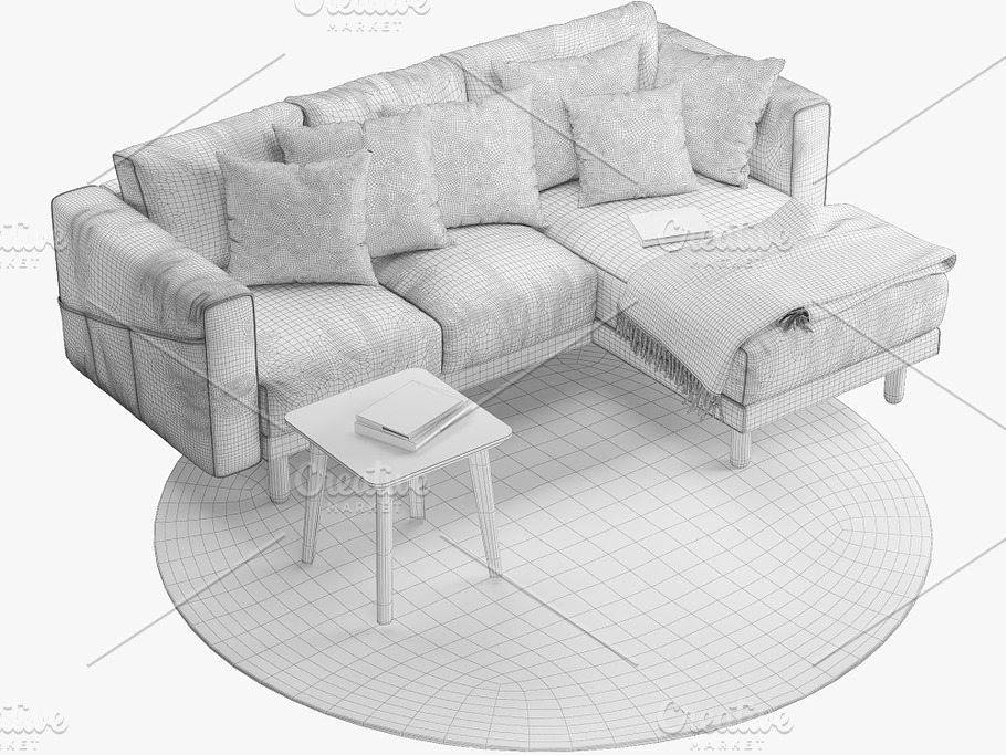 Four-seat sofa 3d model in Furniture - product preview 7