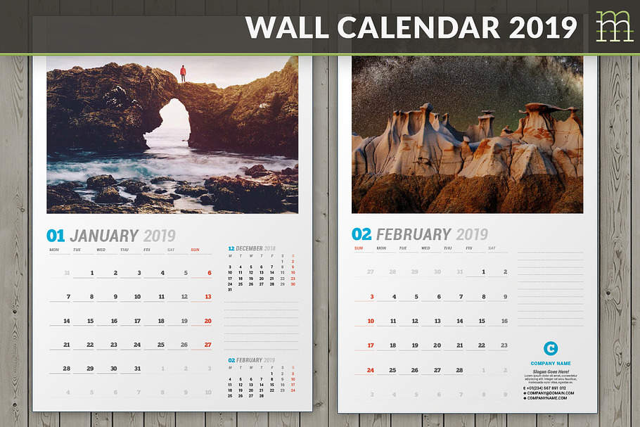 Wall Calendar 2019 (WC031-19) in Stationery Templates - product preview 8