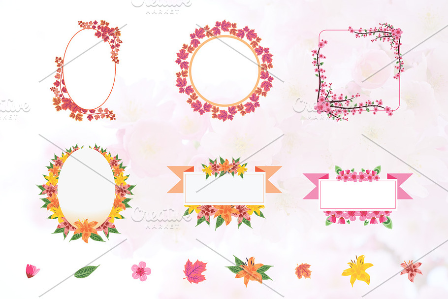 Flower Wreath Frame Flat Floral Set in Illustrations - product preview 8